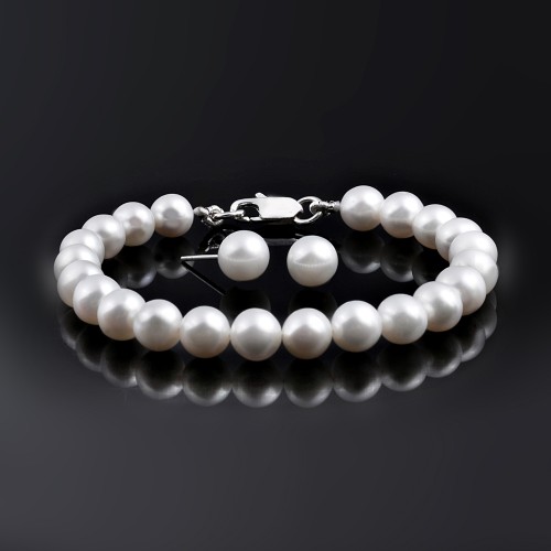 AAA Qualty Sweet Water Pearl Bracelet-Studs Set-White