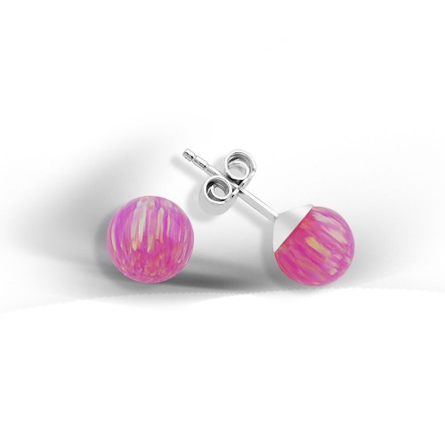 Ball Shape Pink Opalite Stone Earring