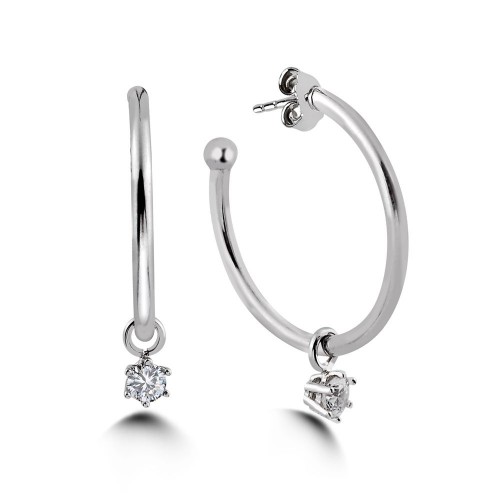 4 mm Zirconia Hoops Earring-White Gold Plated 4 mm Zirconia Hoops Earring-White Gold Plated