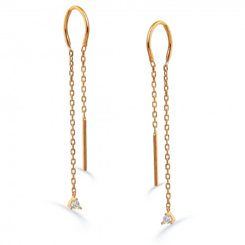 Chain Earring With White Stone-Rose