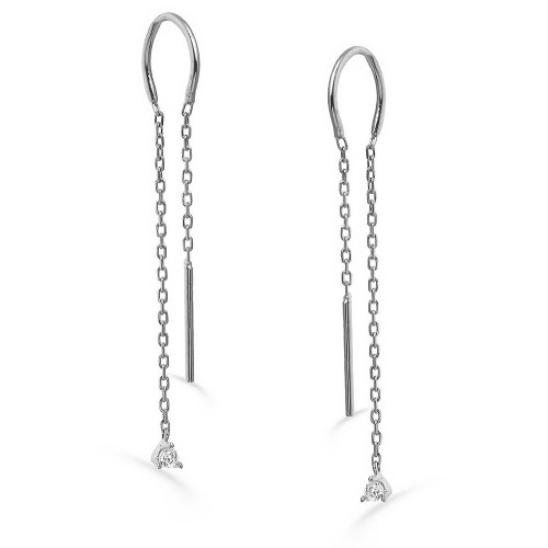 Chain Earring With White Stone-White