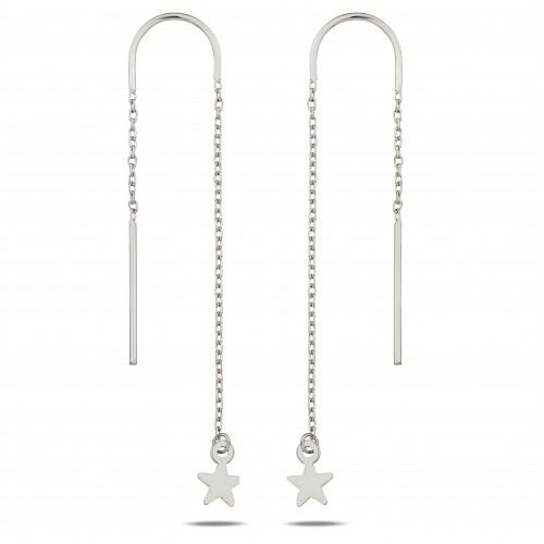 Chain&Stick Earring With Star-White