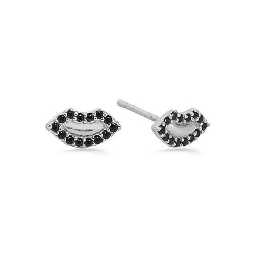 Lip Earring Black Stone- White