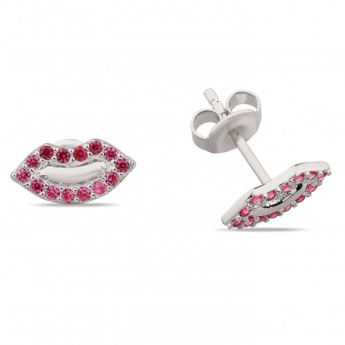 Lip Earring Red Stone- White