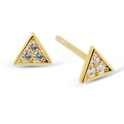 Triangle Studs-White Stone-Gold