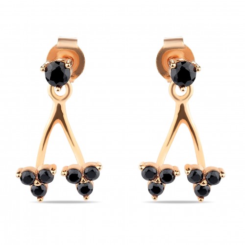 Flowrey Trio Ear Jackets Black Stone-Rose Gold