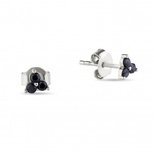 Three Tiny Flowery Studs Black Stone -White Gold