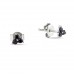 Three Tiny Flowery Studs Black Stone -White Gold