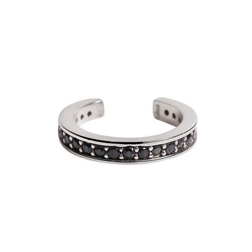 Black Colour Side Stone Earcuff-White Gold Plated