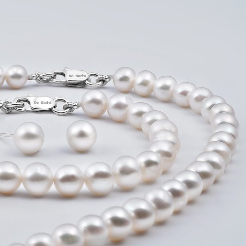 AAA Qualty Sweet Water Pearl Necklase-Bracelet-Studs Set-White
