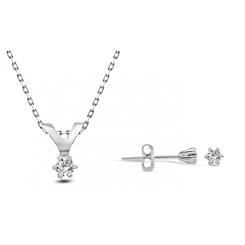 0,09 CT 6 Prong Diamond Silver Set