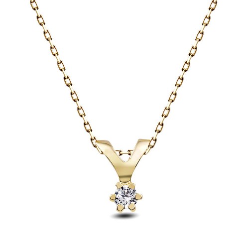 0,03 Crt 6 Prong Diamond -10 K Yellow Gold Necklace