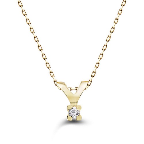 0,02 Crt 4 Prong Diamond -10 K Yellow Gold Necklace