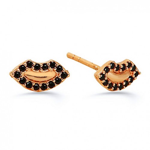 Lip Earring Black Stone- Rose