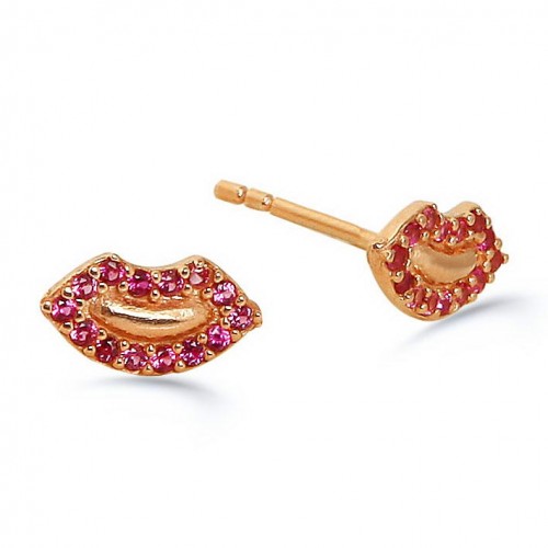 Lip Earring Red Stone- Rose