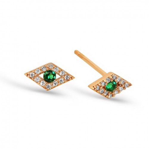 Green Eye Studs-Rose